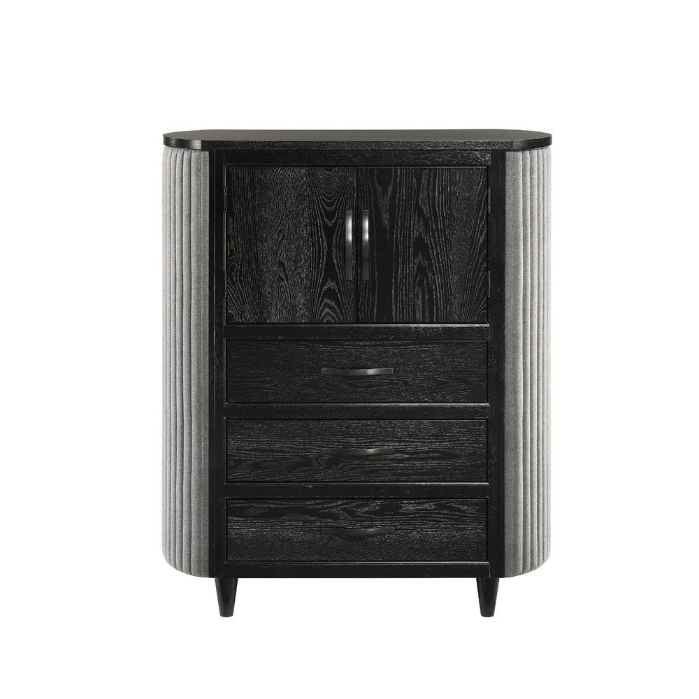 Sevy Tall Dresser Chest | 3 Drawers | Gray Ribbed Edges | Onyx Black
