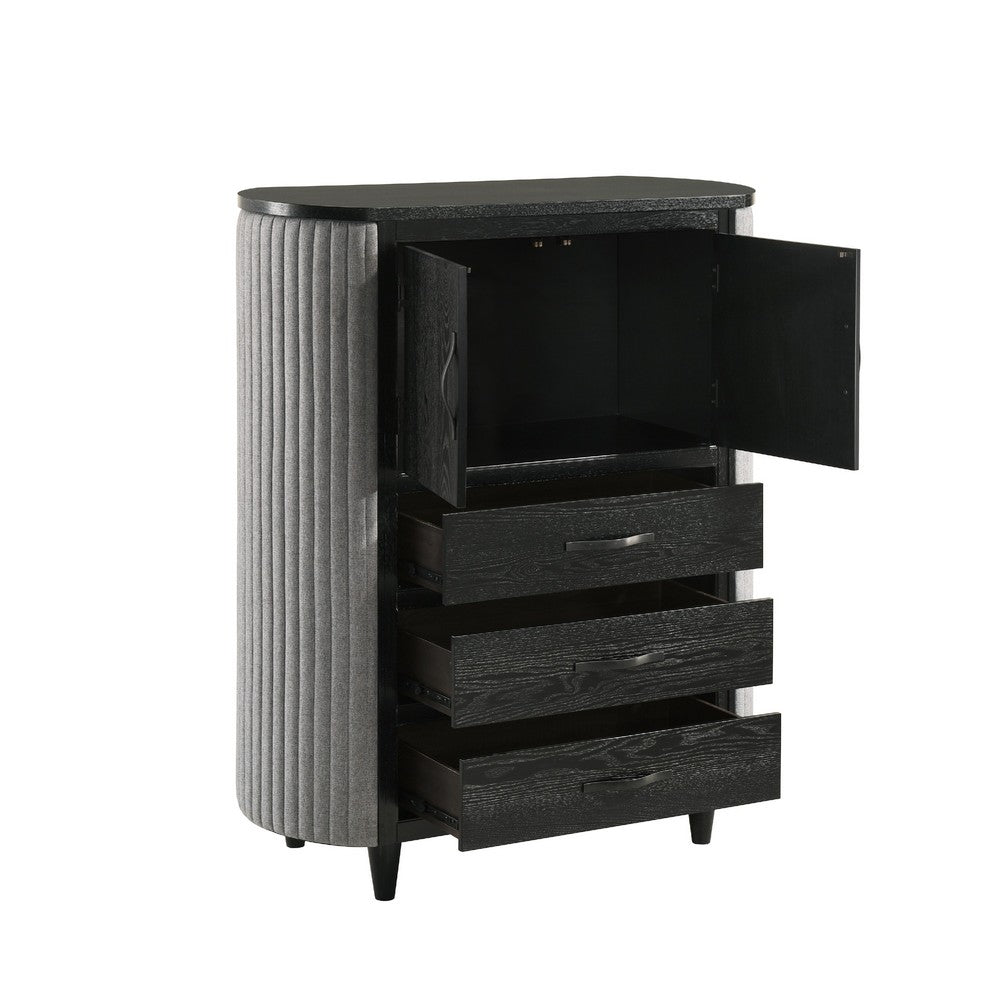 Sevy Tall Dresser Chest | 3 Drawers | Gray Ribbed Edges | Onyx Black