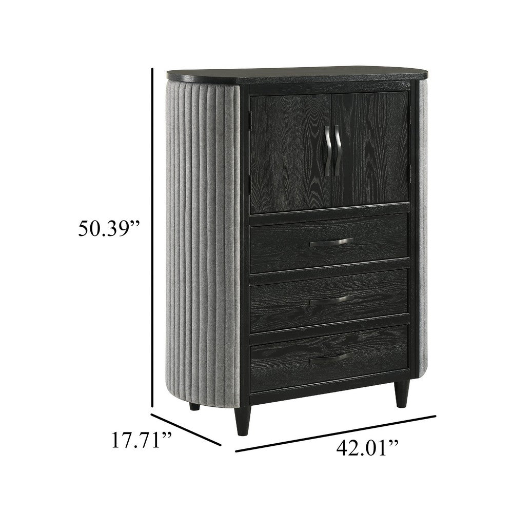 Sevy Tall Dresser Chest | 3 Drawers | Gray Ribbed Edges | Onyx Black
