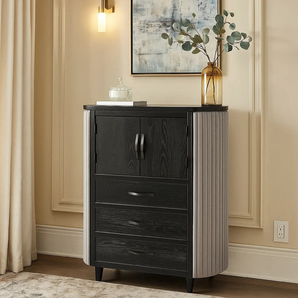 Sevy Tall Dresser Chest | 3 Drawers | Gray Ribbed Edges | Onyx Black