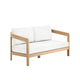 Heya Outdoor Loveseat | White Cushions | 59" Natural Brown Wood Frame