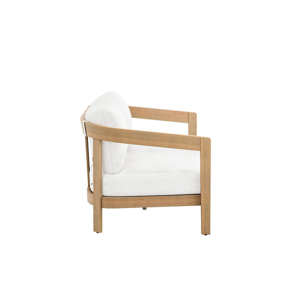 Heya Outdoor Loveseat | White Cushions | 59" Natural Brown Wood Frame