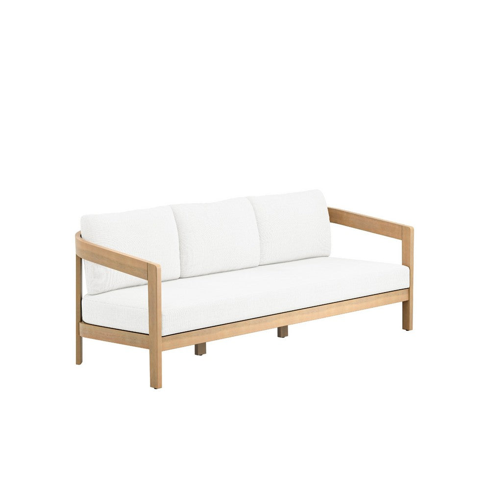 Heya Outdoor Sofa | White Cushions | 79" Natural Brown Wood Frame