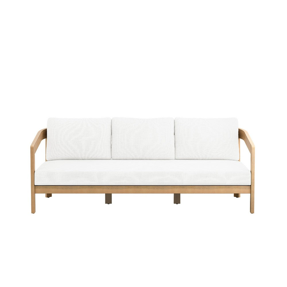 Heya Outdoor Sofa | White Cushions | 79" Natural Brown Wood Frame