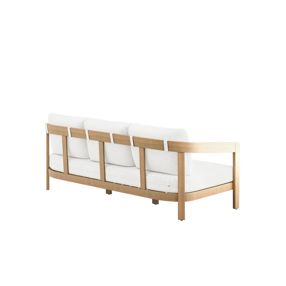 Heya Outdoor Sofa | White Cushions | 79" Natural Brown Wood Frame