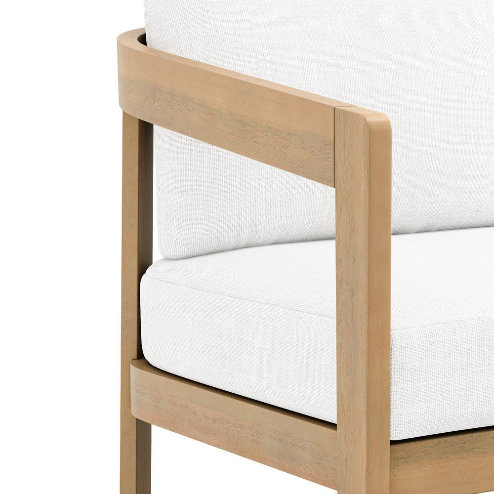 Heya Outdoor Sofa | White Cushions | 79" Natural Brown Wood Frame