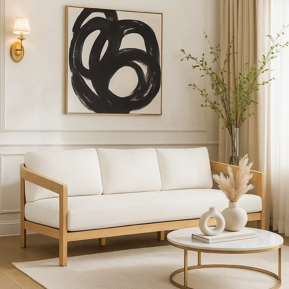 Heya Outdoor Sofa | White Cushions | 79" Natural Brown Wood Frame