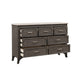 Leslee 62" Wide Dresser | 7 Drawers | White Marble Top | Weathered Gray