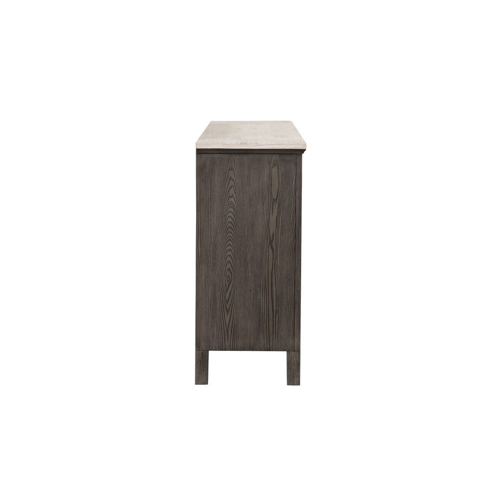 Leslee 62" Wide Dresser | 7 Drawers | White Marble Top | Weathered Gray