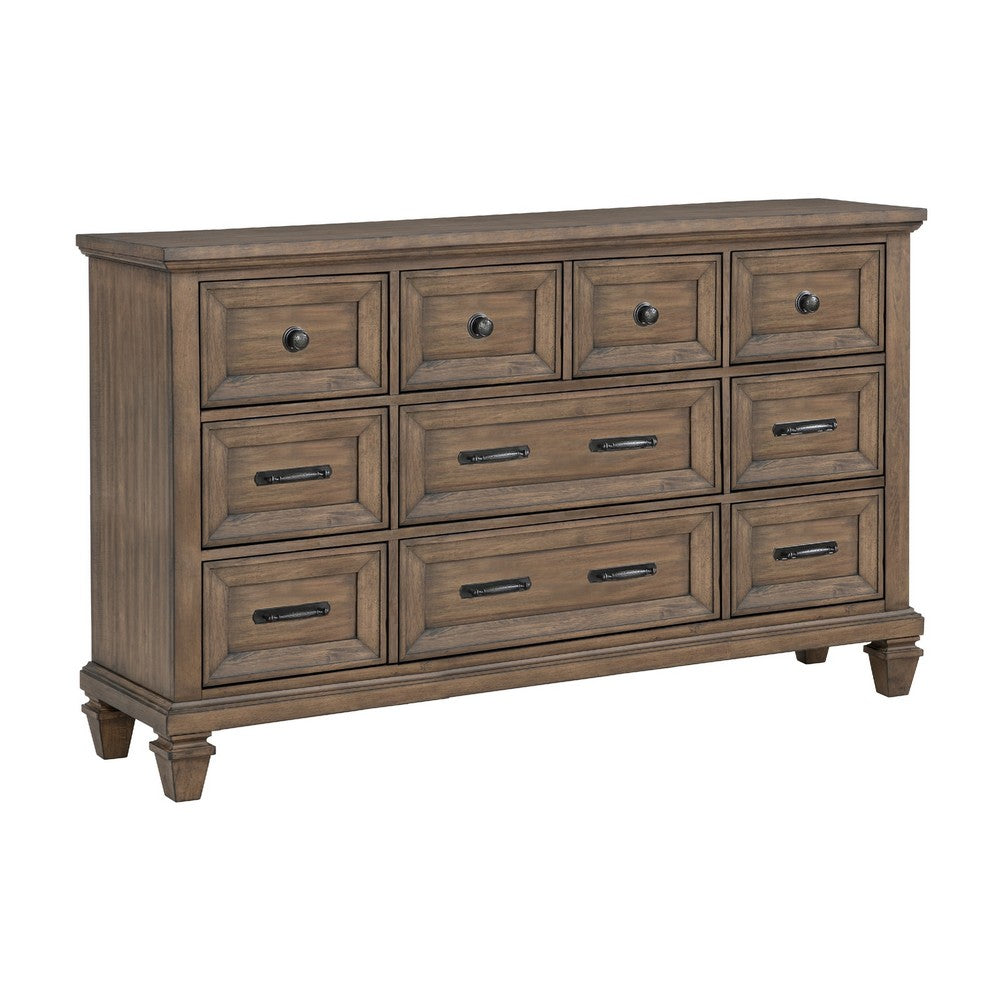 Henry Wide Dresser | 10 Drawers | Black Metal Handles | Vintage Mocha Brown