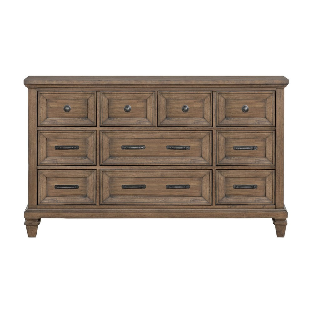 Henry Wide Dresser | 10 Drawers | Black Metal Handles | Vintage Mocha Brown