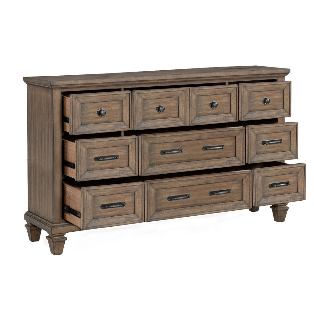 Henry Wide Dresser | 10 Drawers | Black Metal Handles | Vintage Mocha Brown