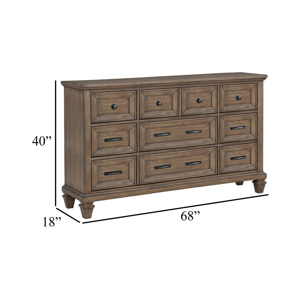Henry Wide Dresser | 10 Drawers | Black Metal Handles | Vintage Mocha Brown