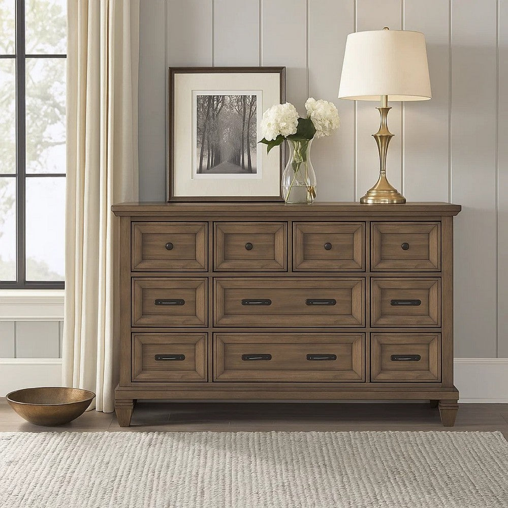 Henry Wide Dresser | 10 Drawers | Black Metal Handles | Vintage Mocha Brown