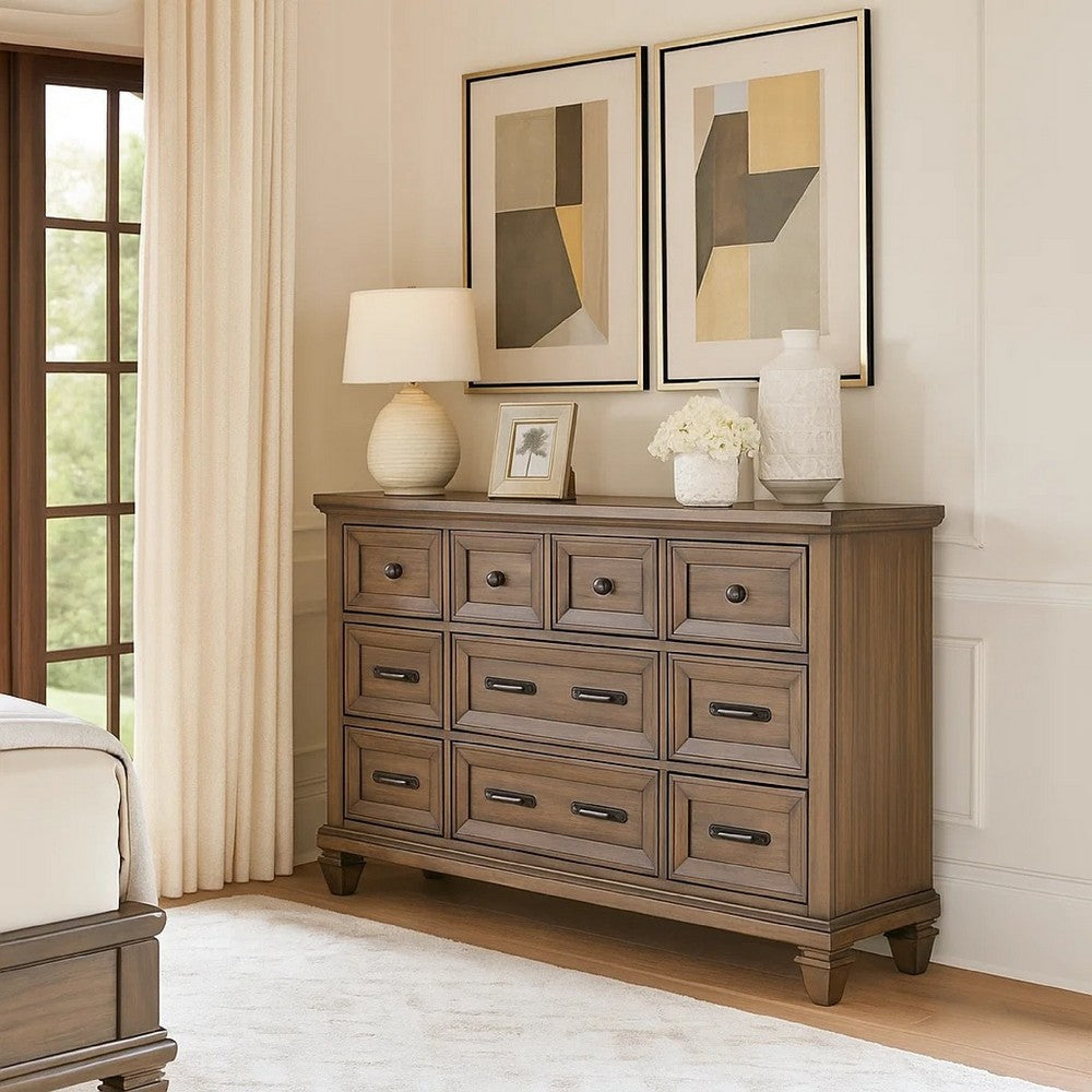 Henry Wide Dresser | 10 Drawers | Black Metal Handles | Vintage Mocha Brown