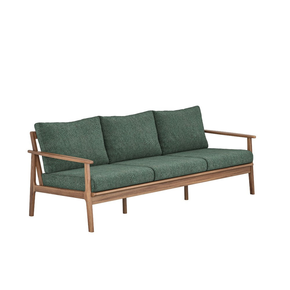 Anya Outdoor Sofa | Natural Brown Wood | Moss Green Cushions | 89"