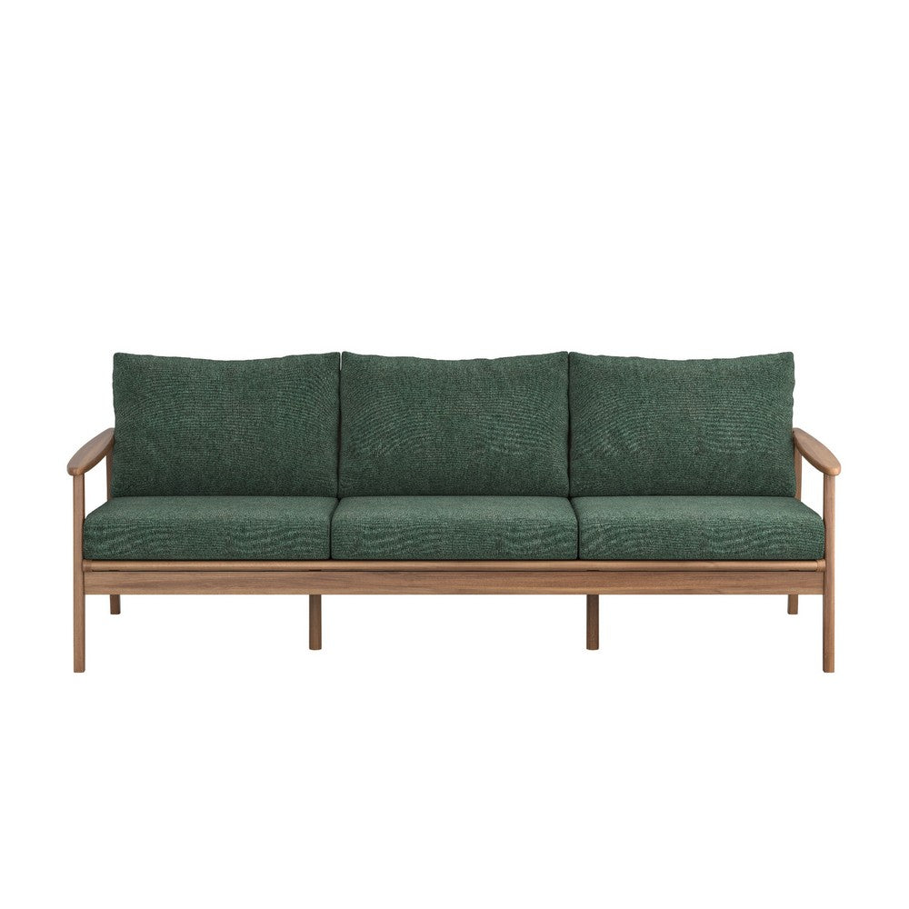 Anya Outdoor Sofa | Natural Brown Wood | Moss Green Cushions | 89"