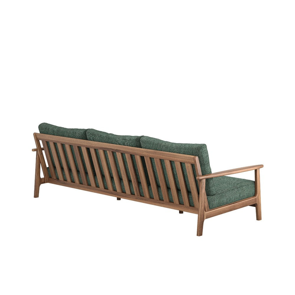 Anya Outdoor Sofa | Natural Brown Wood | Moss Green Cushions | 89"