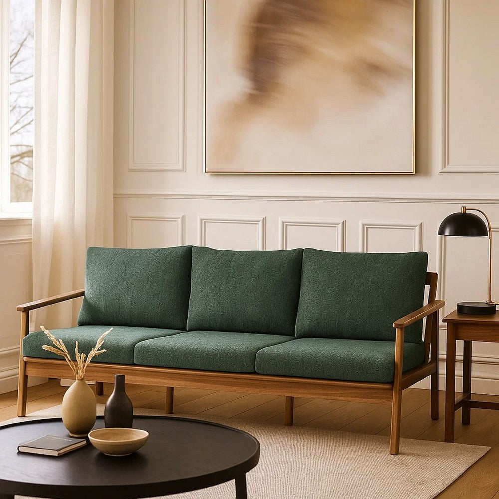Anya Outdoor Sofa | Natural Brown Wood | Moss Green Cushions | 89"