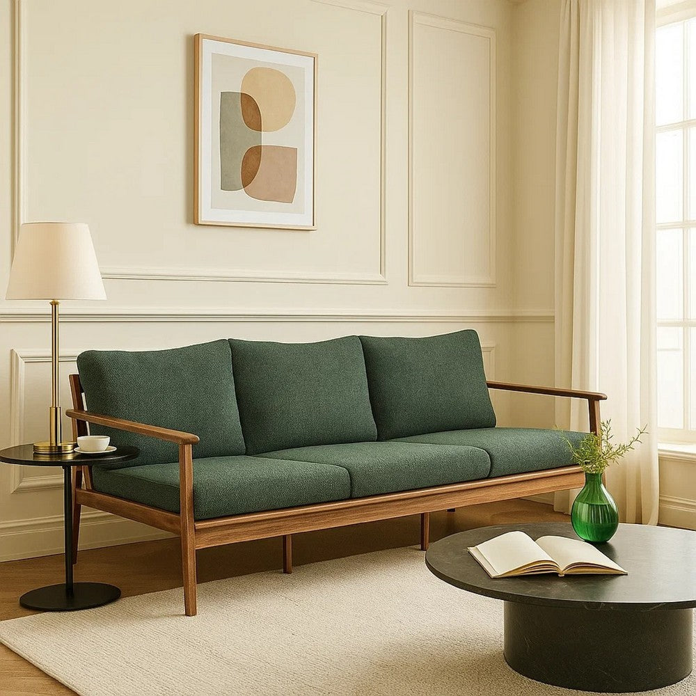 Anya Outdoor Sofa | Natural Brown Wood | Moss Green Cushions | 89"