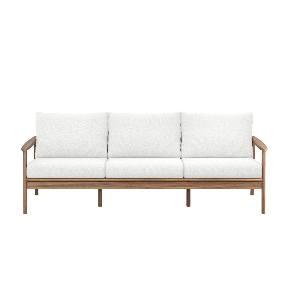 Anya Outdoor Sofa | Natural Brown Acacia Wood | White Cushions | 89"