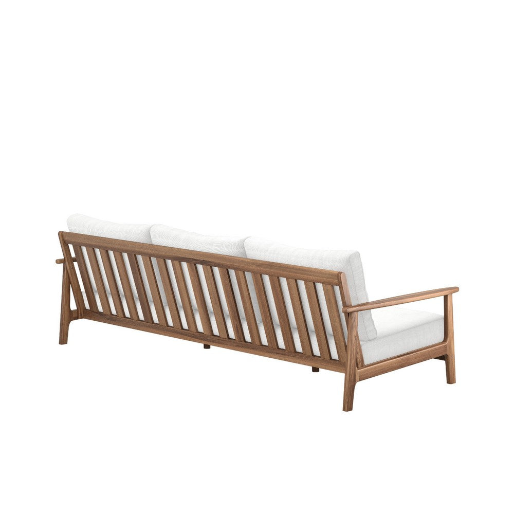 Anya Outdoor Sofa | Natural Brown Acacia Wood | White Cushions | 89"