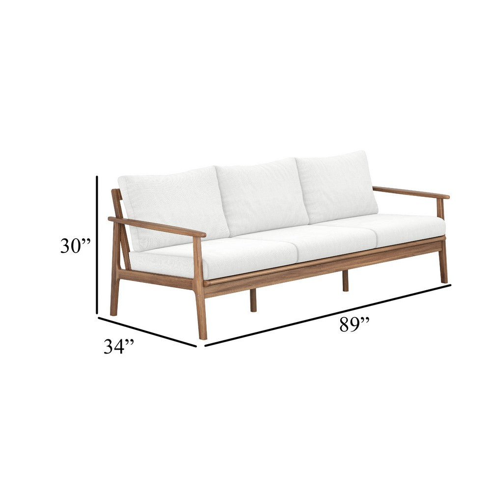 Anya Outdoor Sofa | Natural Brown Acacia Wood | White Cushions | 89"