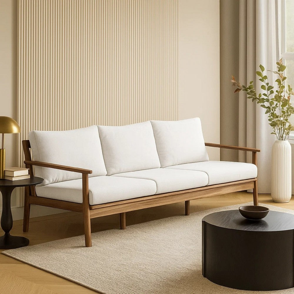 Anya Outdoor Sofa | Natural Brown Acacia Wood | White Cushions | 89"