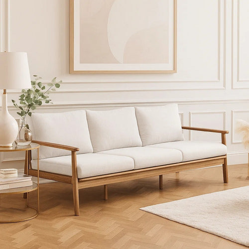Anya Outdoor Sofa | Natural Brown Acacia Wood | White Cushions | 89"
