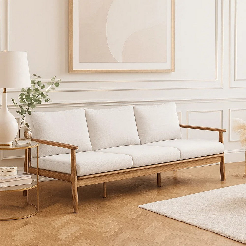 Anya Outdoor Sofa | Natural Brown Acacia Wood | White Cushions | 89"