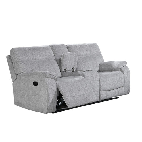 Chela Manual Reclining Loveseat w Console | 73" Mist Gray Polyester
