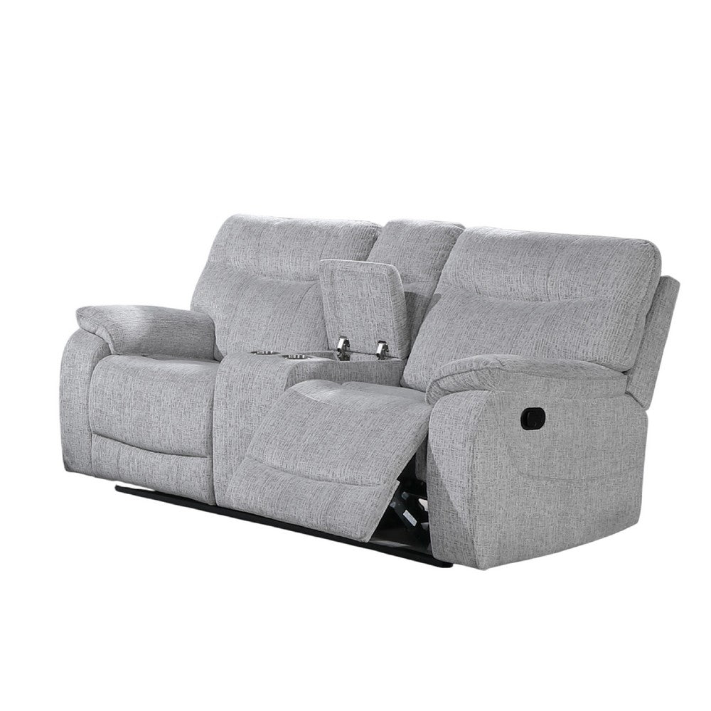Chela Manual Reclining Loveseat w Console | 73" Mist Gray Polyester