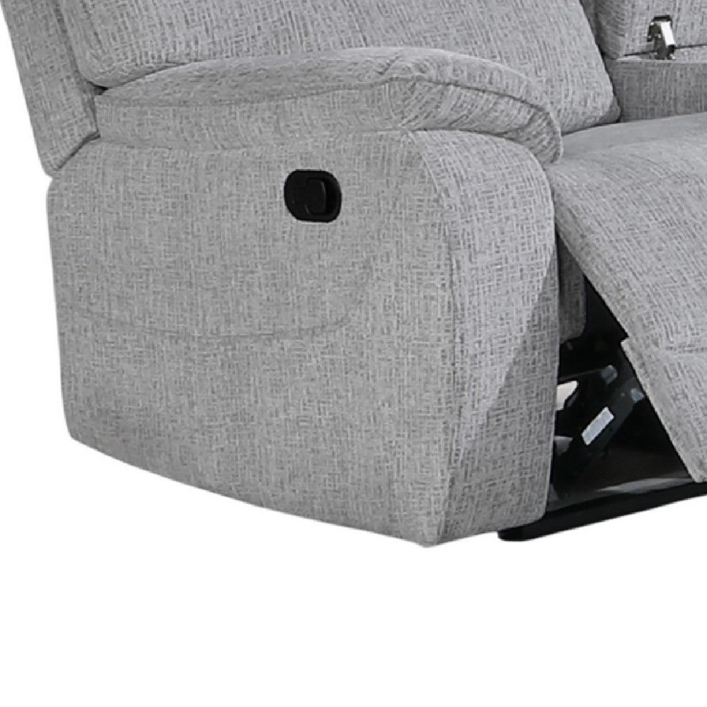 Chela Manual Reclining Loveseat w Console | 73" Mist Gray Polyester
