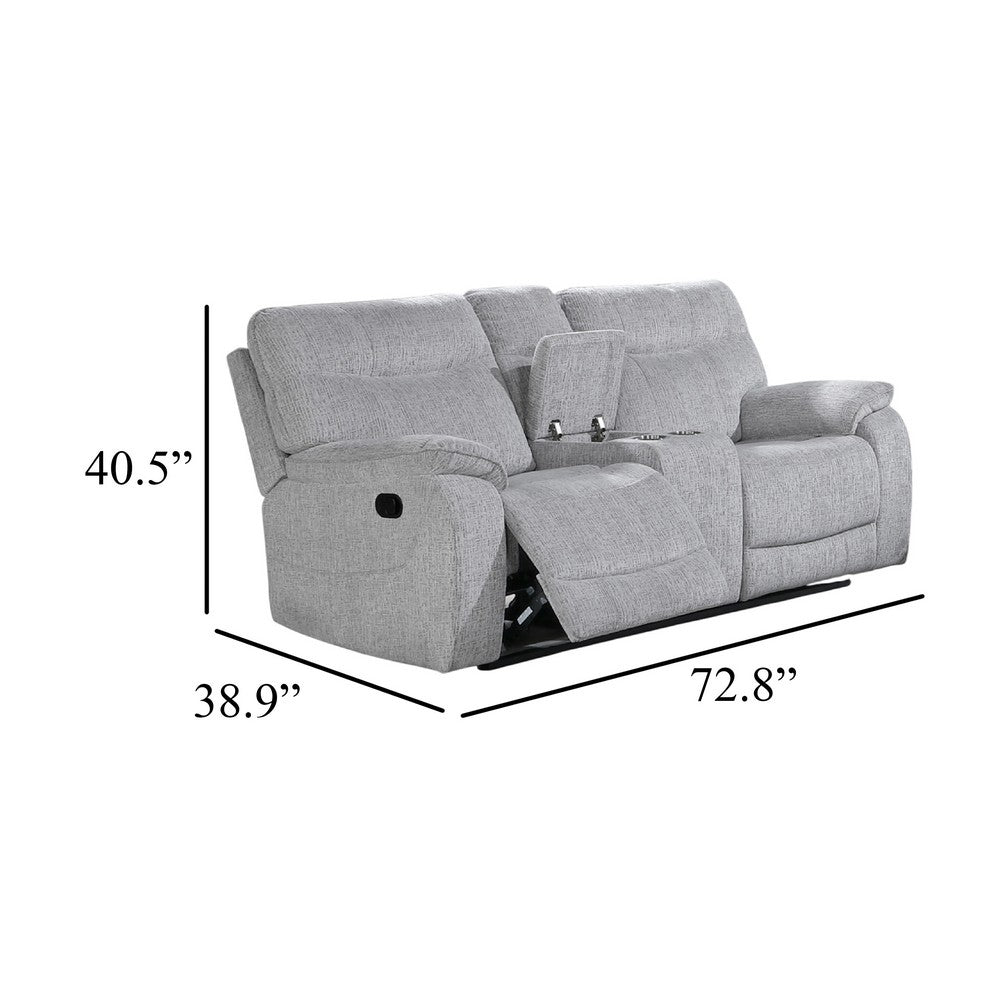 Chela Manual Reclining Loveseat w Console | 73" Mist Gray Polyester