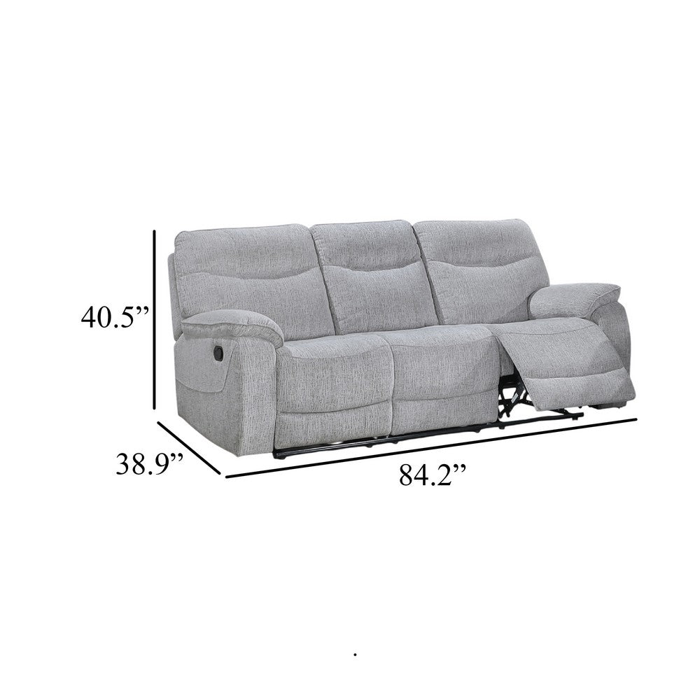 Chela Manual Reclining Sofa | Pillow Arms | Mist Gray Polyester | 84"
