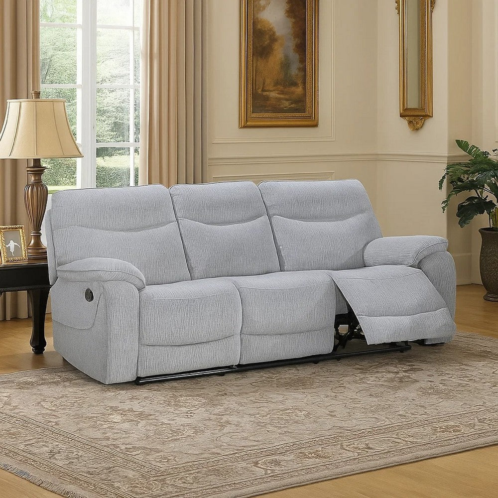 Chela Manual Reclining Sofa | Pillow Arms | Mist Gray Polyester | 84"