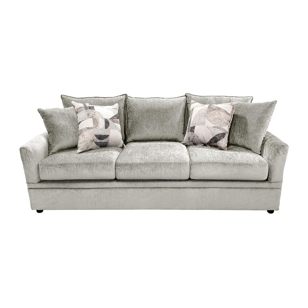 Ivie Modern Sofa | 4 Accent Pillows | Silver Gray Polyester | 81"