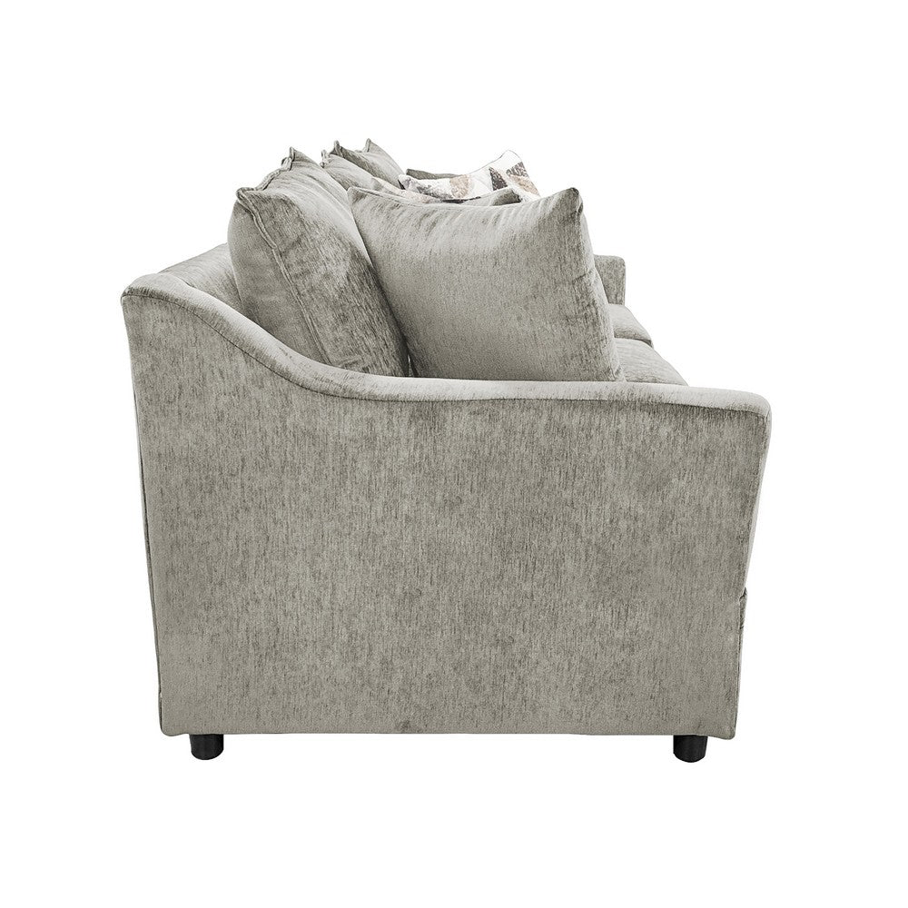 Ivie Modern Sofa | 4 Accent Pillows | Silver Gray Polyester | 81"
