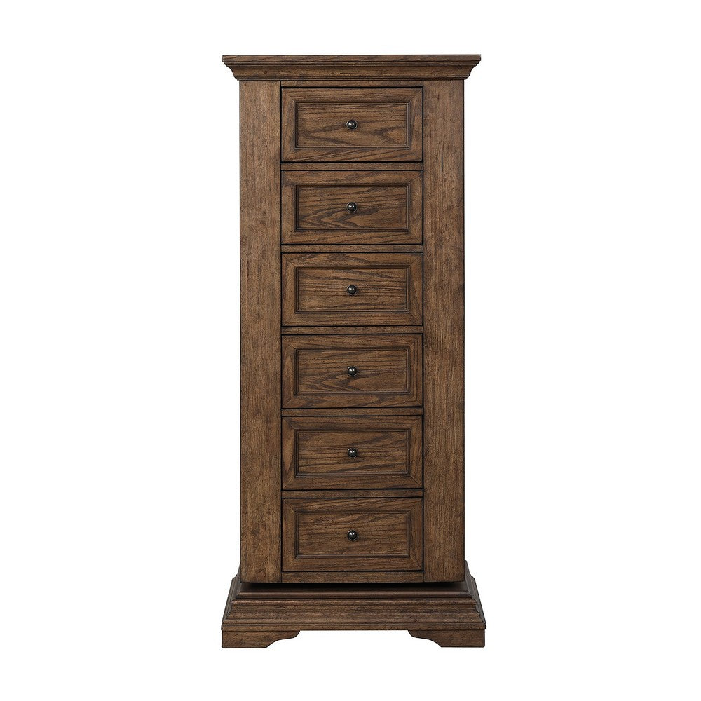 Vesy Swivel Tall Lingerie Chest w Mirror | 6 Drawers | Walnut Brown