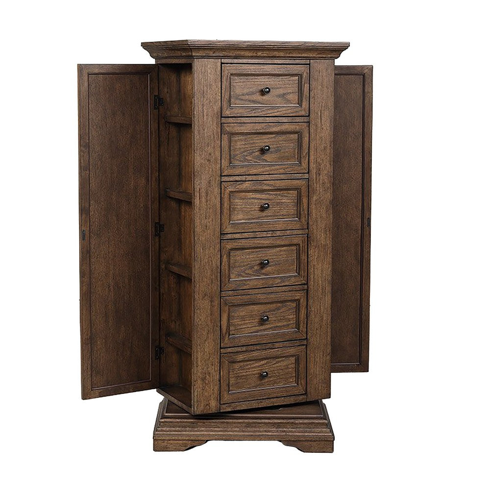 Vesy Swivel Tall Lingerie Chest w Mirror | 6 Drawers | Walnut Brown