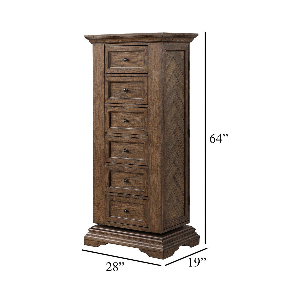 Vesy Swivel Tall Lingerie Chest w Mirror | 6 Drawers | Walnut Brown