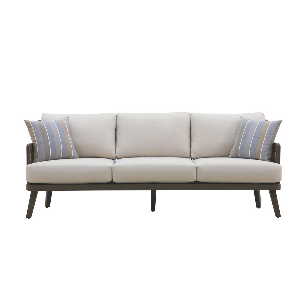 Geny Outdoor Casual Sofa | 2 Accent Pillows | Gray Wicker Woven | 81"
