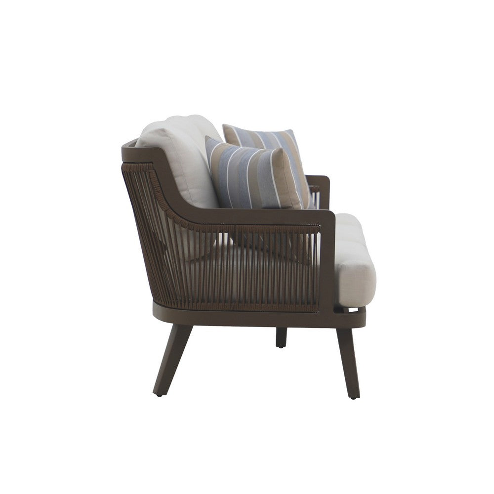 Geny Outdoor Casual Sofa | 2 Accent Pillows | Gray Wicker Woven | 81"