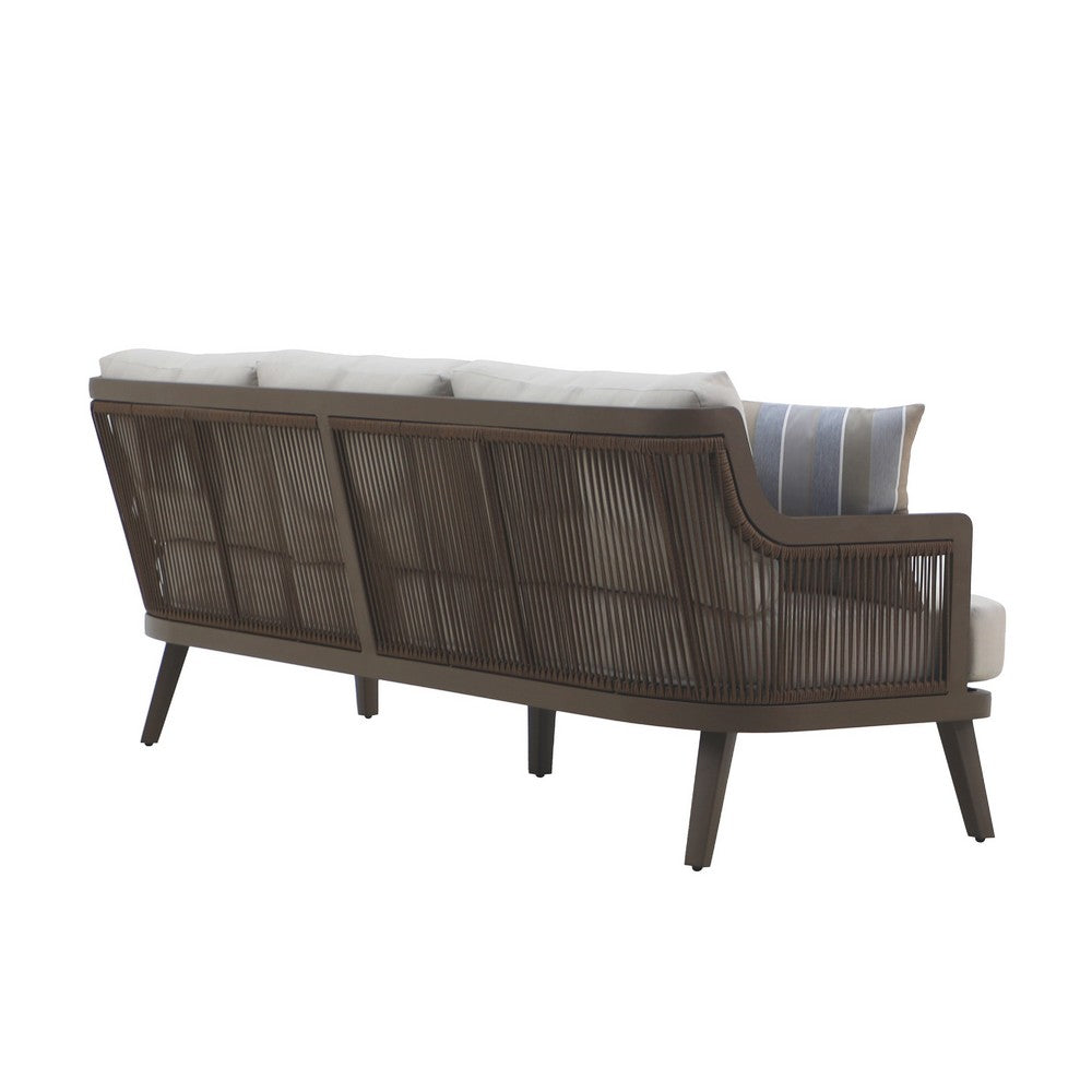 Geny Outdoor Casual Sofa | 2 Accent Pillows | Gray Wicker Woven | 81"