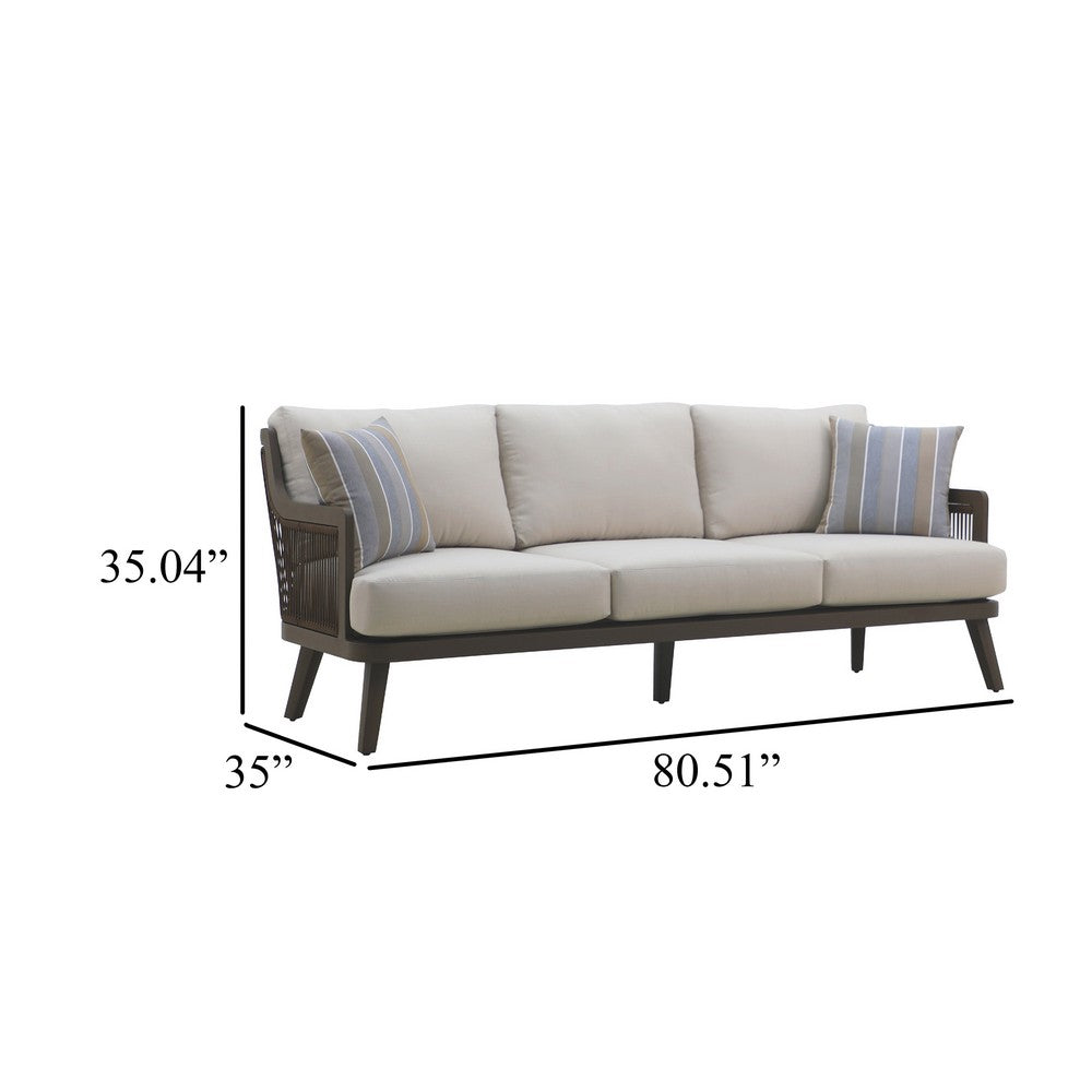Geny Outdoor Casual Sofa | 2 Accent Pillows | Gray Wicker Woven | 81"
