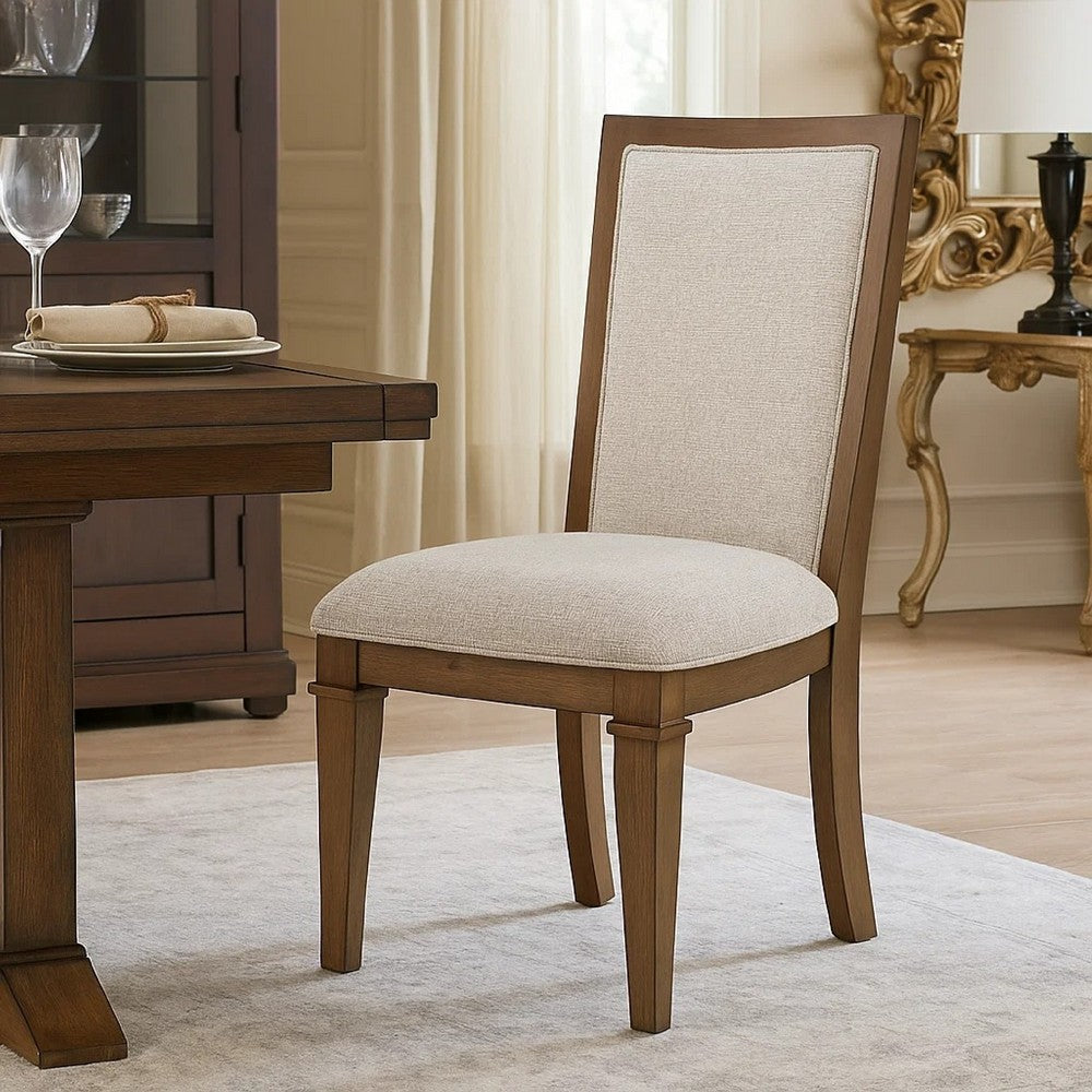 Henry Dining Side Chair Set of 2 | Beige Polyester | Vintage Mocha Brown