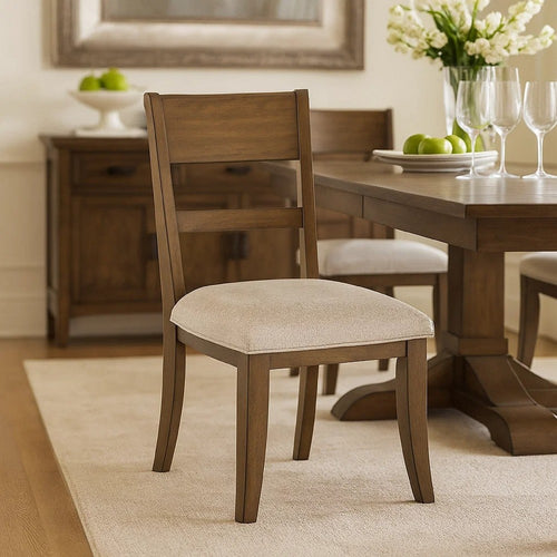 Henry Dining Side Chair Set of 2 | Slat Back | Vintage Mocha Brown & Beige