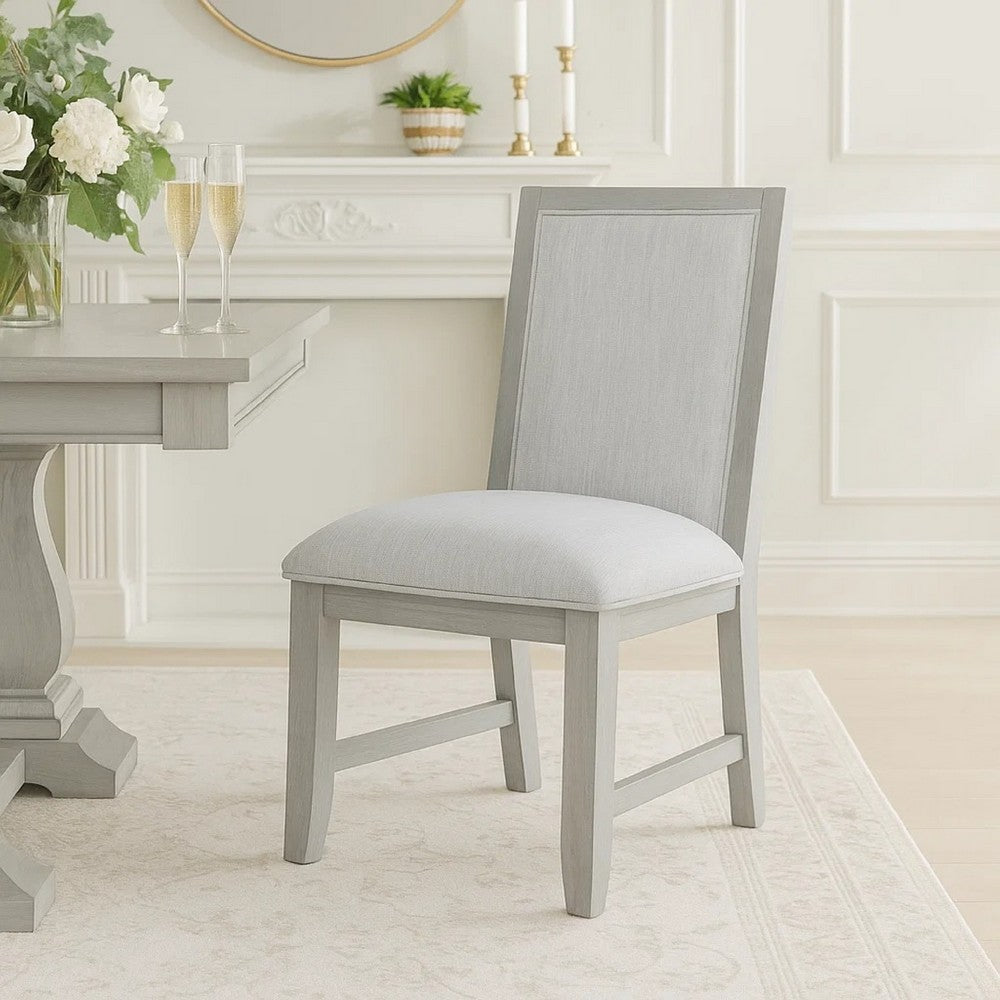 Ion Dining Side Chair Set of 2 | Mist Gray Polyester & Solid Rubberwood