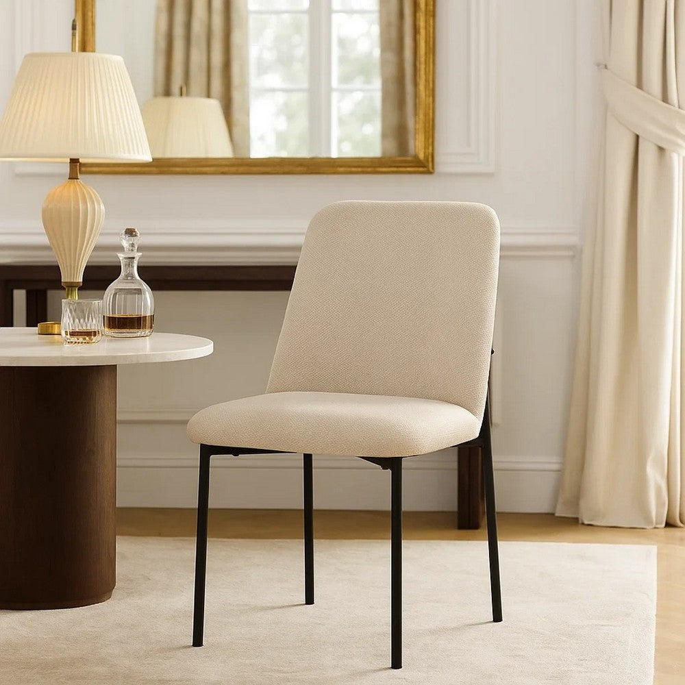 Ery Dining Side Chair Set of 2 | Beige Cushions | Black Metal Frame