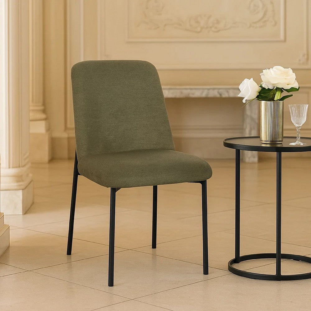 Ery Dining Side Chair Set of 2 | Green Cushions | Black Metal Frame
